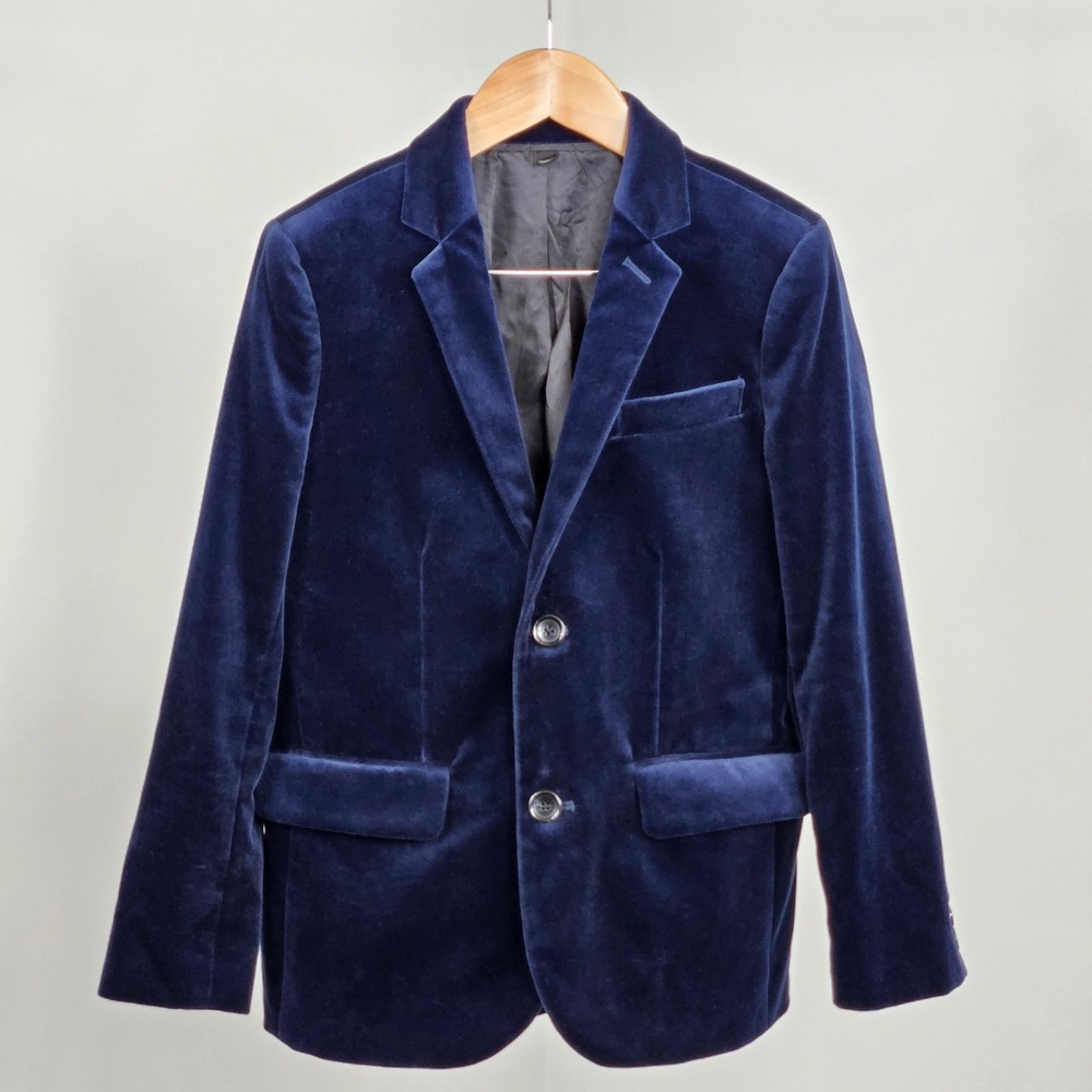 Crewcuts Ludlow Blazer Boys 10 Navy Blue Velvet Holiday Formal FLAWS